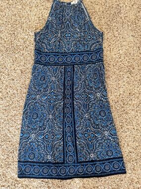 London Times Halter Dress Women’s Size 8 Blue Patterned A-Line Midi Dress